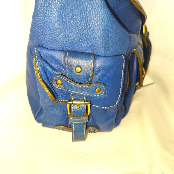 Abro Genuine Leather drawstring Satchel - Vivid Blue - Picture 7 of 11